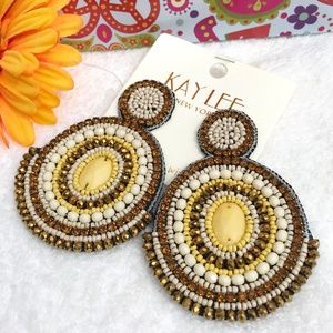 Boho Seed Bead Double Circle Post Drop Earrings